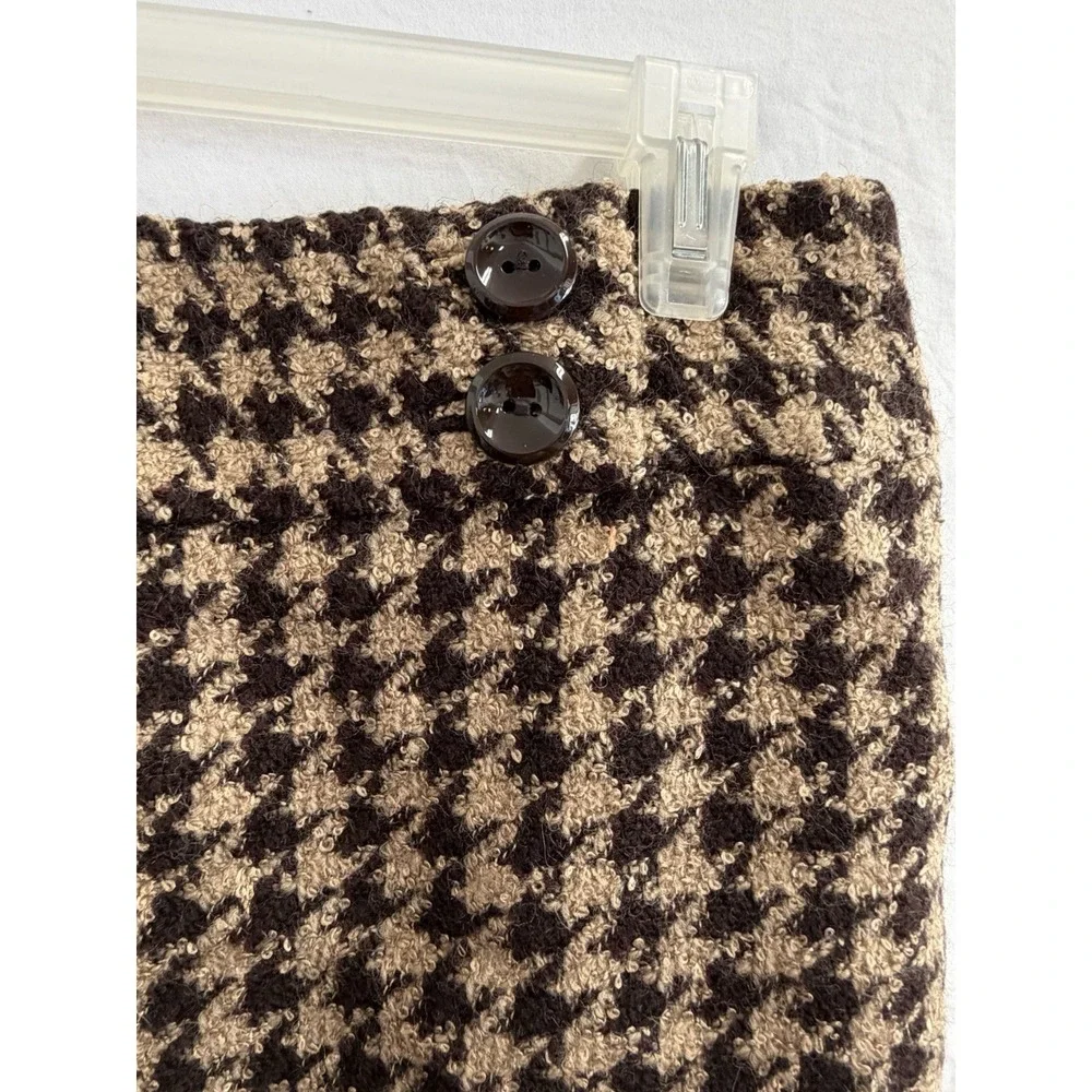 Ann Taylor Petites 10P Brown/Black‎ Houndstooth Pencil Knee Skirt Button